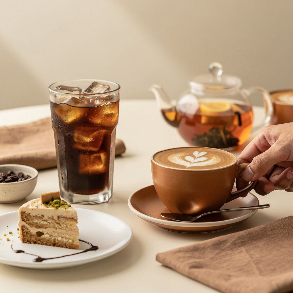 Coffee Test by Prain signature espresso drinks and pastries in cozy Tehran café